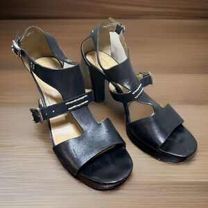 Marc Jacob Strapy Black Heel Sandals  Caged Exposed Stitch Size 7M 90s Y2K